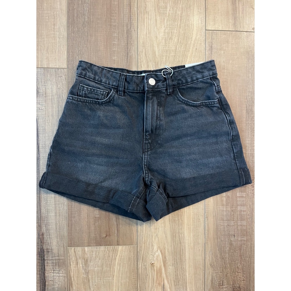 Mango MNG Mom80 High‎ Waist Denim Shorts Washed Black Cotton Size 4 36 Summer